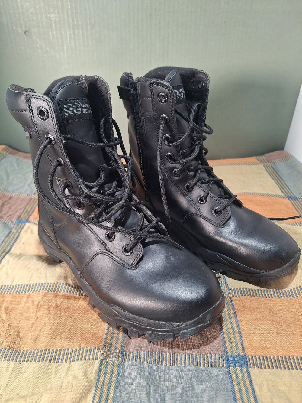 Response Gear Tactical Boots Black Waterproof Side Zip Mens 7.5 Excellent Pair
